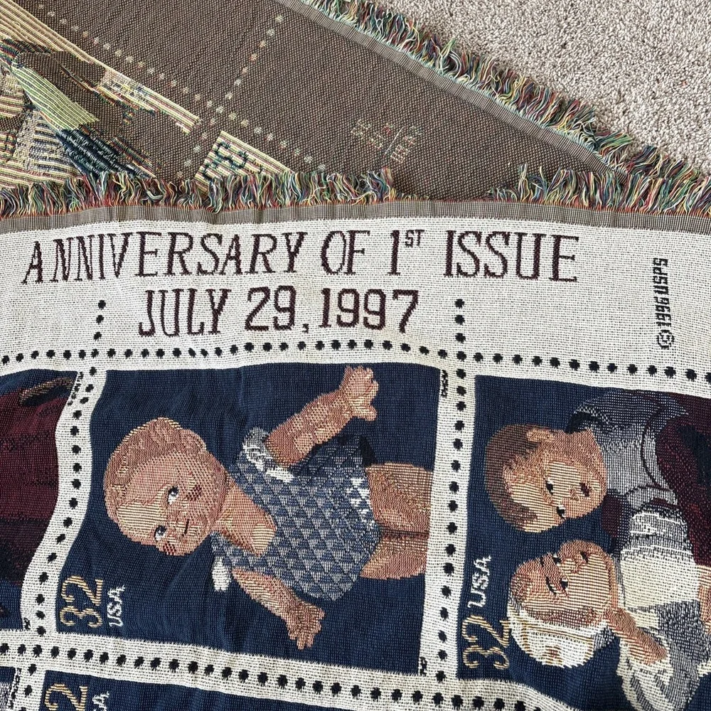 Vtg USPS 1990s Classic American Dolls Tapestry Blanket Collectible Fringe 68x51